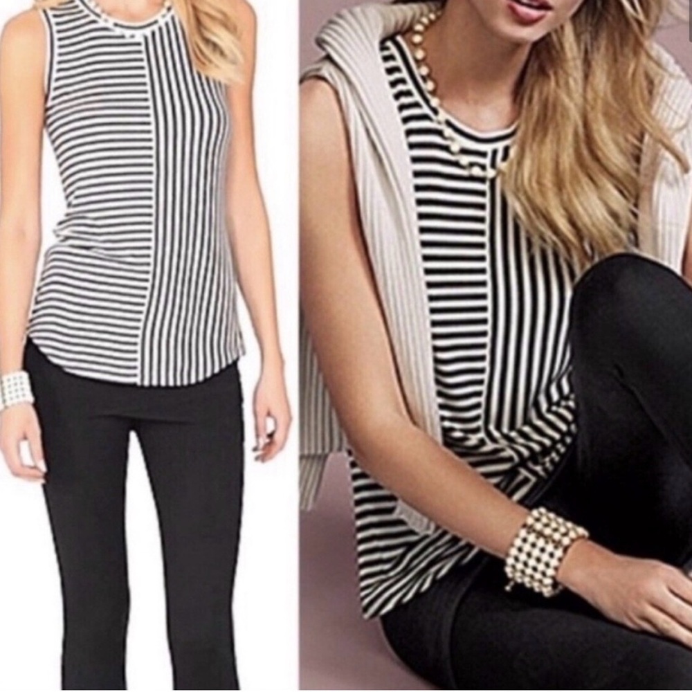 CAbi Black & White Vertical Stripe Sleeveless Tank